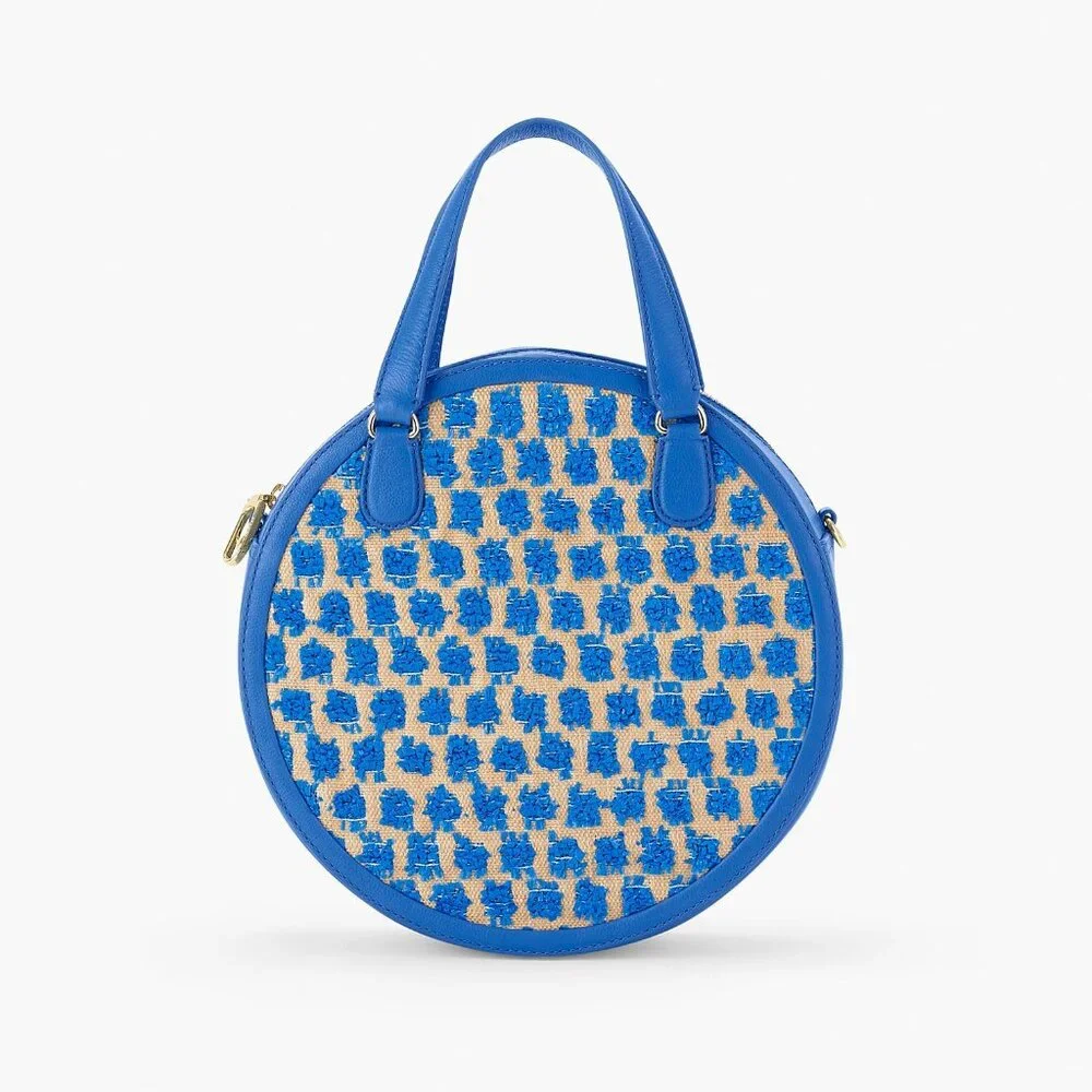 Talbots Blue Round Raffia Handbag with Detachable Crossbody Strap; 10"x3"x10" - Picture 2 of 9